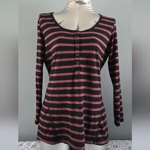 Dynamite Black and Purple Striped Long Sleeve Henley Tee